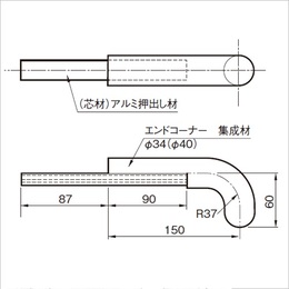 カズ　折材各種 スギカウ / 集成材フレックス手すり 34型 エンドコーナー
