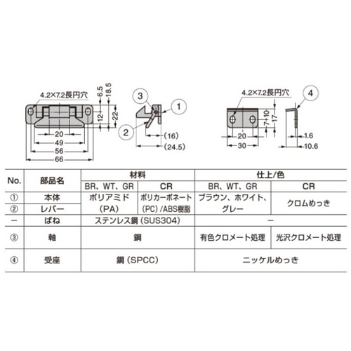 スギカウ / レバーラッチ LL-66WT ホワイト