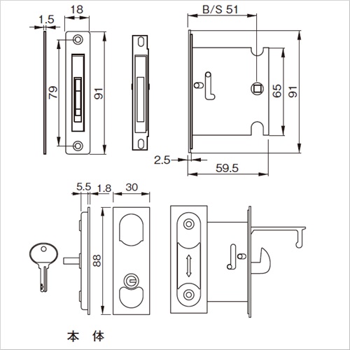 スギカウ / 薄型シリンダー鎌錠 ASK-551 ブラウン(DB) スギカウ / 薄型シリンダー鎌錠 ASK-551 ブラウン(DB)