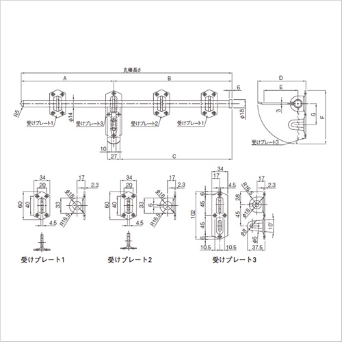 スギカウ / 木扉用 スチール丸棒貫抜 MKTM-16-750 スギカウ / 木扉用 スチール丸棒貫抜 MKTM-16-750