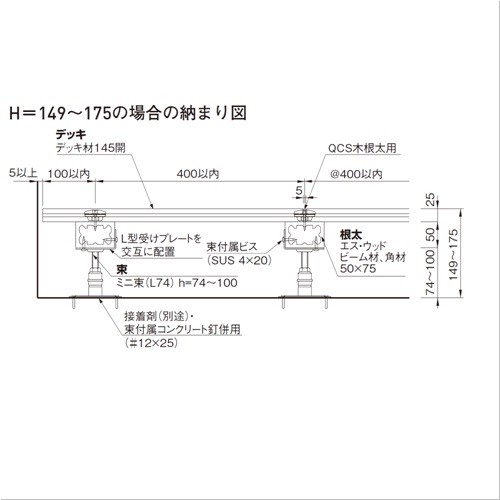 スギカウ / ウッドデッキ用鋼製束 L1.3(L74)