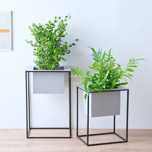 スタンド付き プランター 花台 長方形 ライオン 獅子 ブラック  