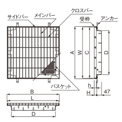 スギカウ / ステンレス製グレーチング集水桝用 SMQW 受枠 3520A